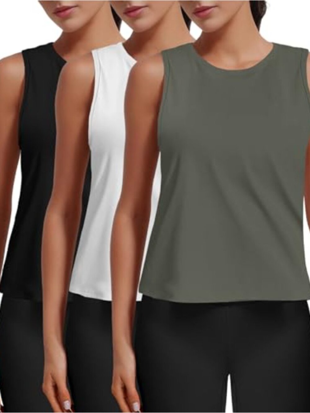 3 Pack Crop Tank Tops for Women Sleeveless Workout Yoga Gym Tops Quick Dry